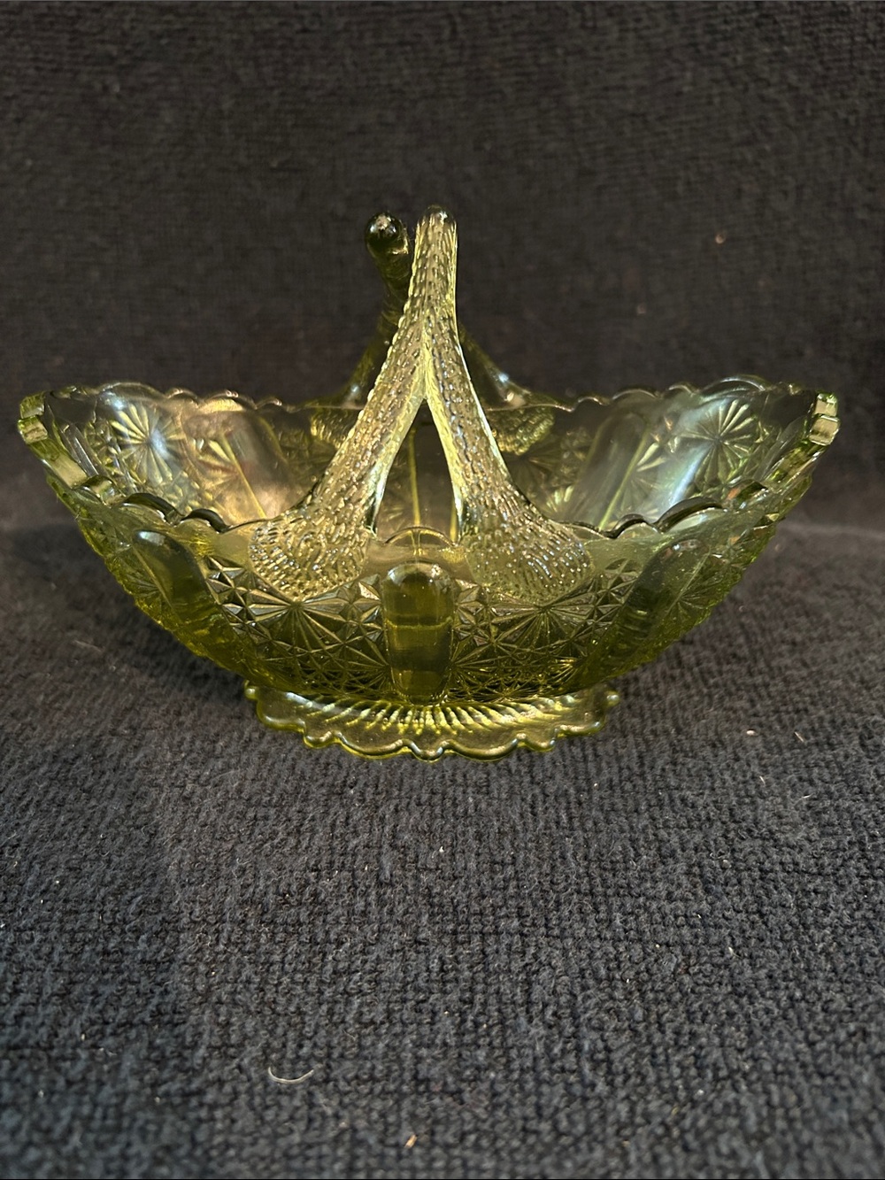 Fenton Vintage Art Glass Basket Colonial Green in Daisy & Button Pattern